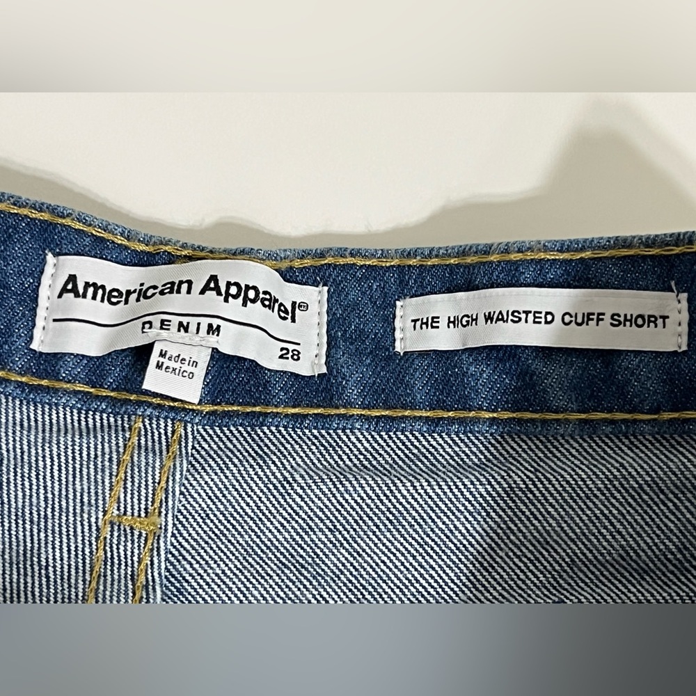 American Apparel Denim High Waisted Cuff Shorts Garment Dyed Size 28 - Picture 4 of 6